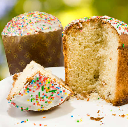 image of Easter cupcakes and eggs on a green backgroundの写真素材