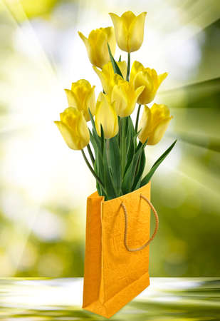image of flowers in gift packing closeupの写真素材