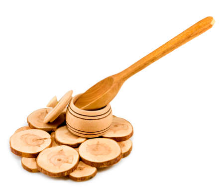 Isolated image of a wooden utensil on white background closeupの写真素材