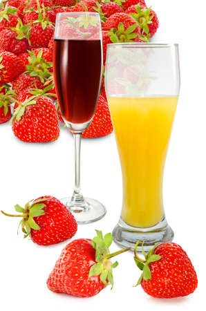 Isolated image of juice, wine and strawberriesの写真素材