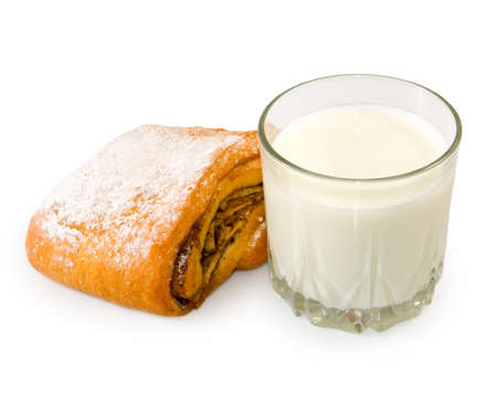 Isolated image of buns and milk on a white background closeupの写真素材