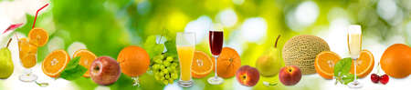 image of different fruits on a green backgroundの写真素材