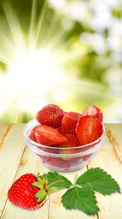 image of strawberries on the tableの写真素材