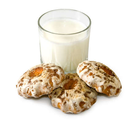 Isolated image of milk and cookies on a white background closeupの写真素材