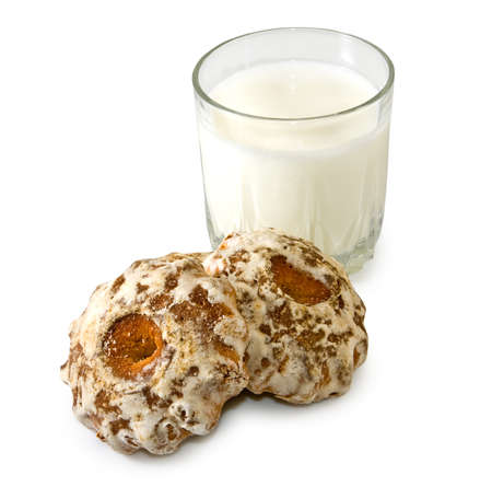Isolated image of milk and cookies on a white backgroundの写真素材
