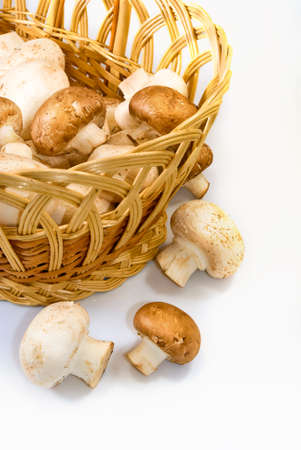 Isolated image of mushrooms in basketの写真素材