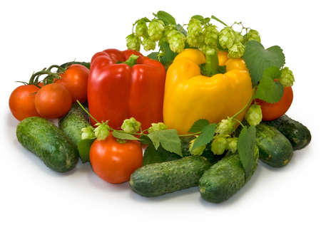 Isolated image of vegetables on the plate on white backgroundの写真素材