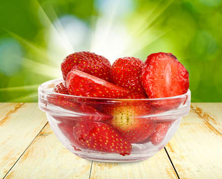 strawberries on a green backgroundの写真素材