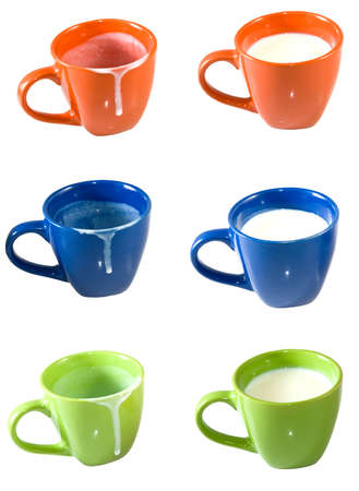 Isolated image of empty cups and cups of milkの写真素材
