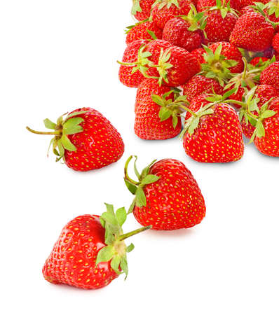 ripe strawberries on a white backgroundの写真素材