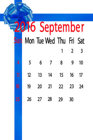 calendar for the month of september on blue bow backgroundの写真素材