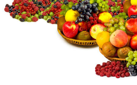 image of different fruits on a white background closeupの写真素材