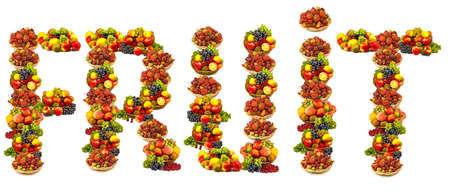Isolated image of fruits in the form of the word fruitの写真素材