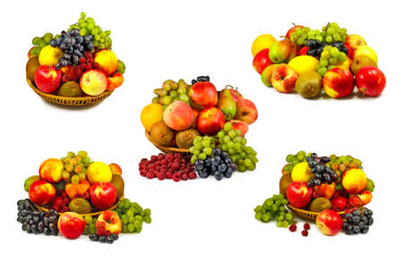 Isolated image of various ripe fruits on white backgroundの写真素材