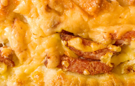 image of delicious croutons with sausage closeupの写真素材