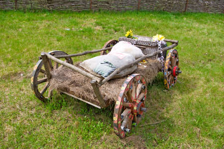 image of wooden carts in the villageの写真素材