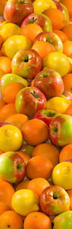 image of many apples and orange on a white backgroundの写真素材