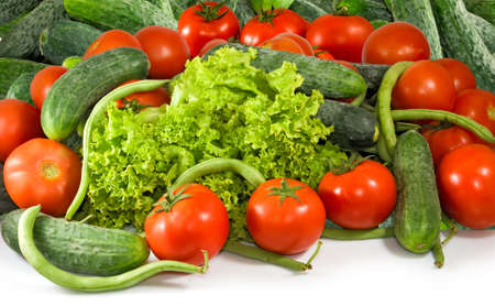 isolated image of various green and red vegetables closeupの写真素材
