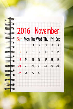calendar for the month of November on a green backgroundの写真素材