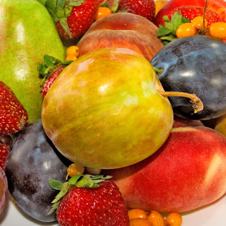 Isolated image of various ripe fruits closeupの写真素材