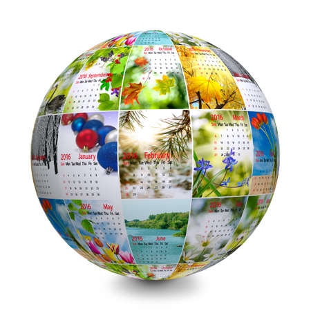 isolated image of the globe made up of photographs with calendar,Calendar for 2016の写真素材