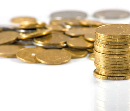 Isolated image of coins on a white background closeup