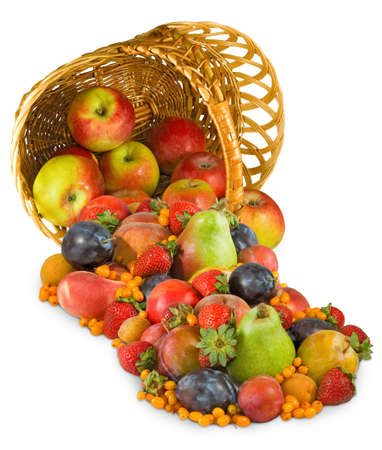 Isolated image of different fruits in a basket closeupの写真素材