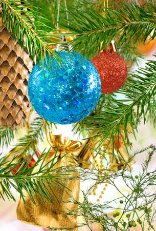 Christmas decorations on the Christmas treeの写真素材