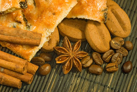 image of cookies, anise stars and coffee beans closeupの写真素材