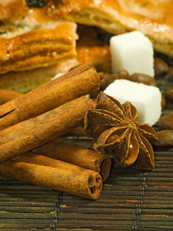 image of cookies, anise stars, sugar, coffee beans close-upの写真素材