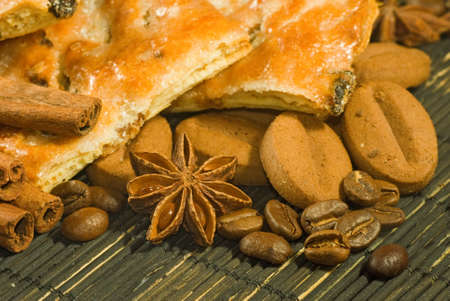 image of cookies, anise stars and coffee beans closeupの写真素材