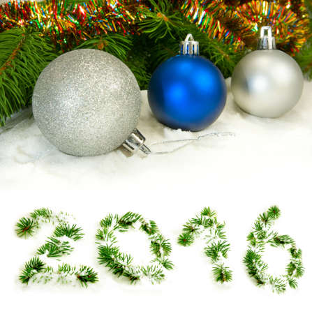 2016 calendar.Image of Christmas balls close-up