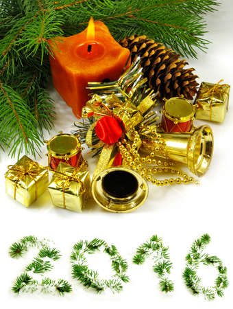 image of Christmas decorations near the Christmas treeの写真素材