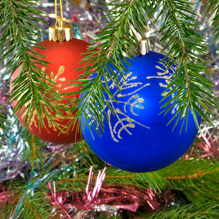 image of Christmas balls on the Christmas tree closeupの写真素材