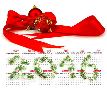Calendar 2016. Christmas decorations on a white backgroundの写真素材