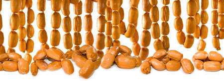 Isolated image of sausage closeup on a white backgroundの写真素材