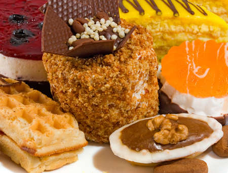 image of different delicious cakes closeupの写真素材
