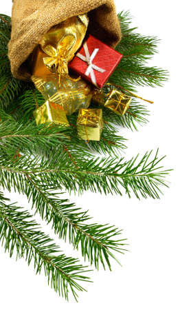 Isolated image of boxes and fir branches Christmasの写真素材
