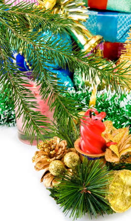 f beautiful Christmas decorations and Christmas tree close-upの写真素材