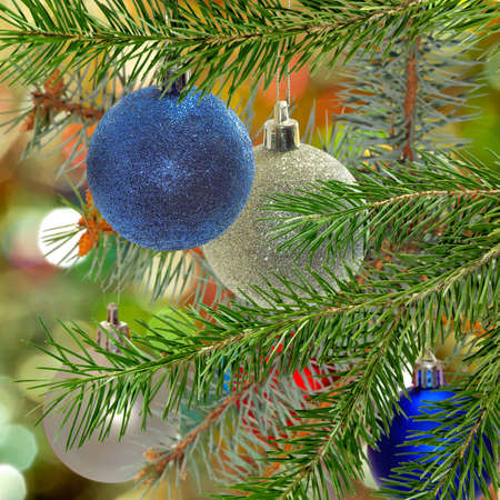 image of beautiful Christmas decorations and Christmas tree closeupの写真素材