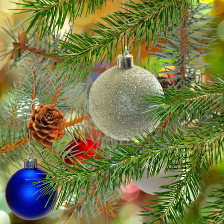 image of beautiful Christmas decorations and Christmas tree closeupの写真素材