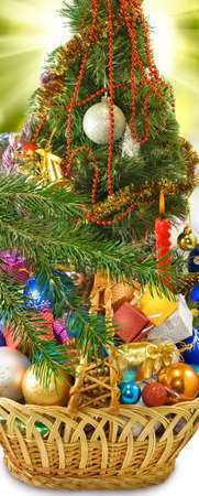 different  beautiful Christmas decorations and Christmas tree closeupの写真素材