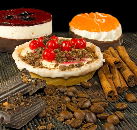 image of delicious cake on a black background close-upの写真素材