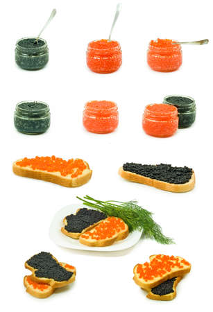 Isolated image of red and black caviar on a white background closeupの写真素材