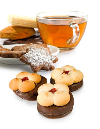 image of a cup of tea and delicious cookies closeupの写真素材