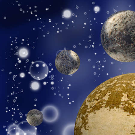 stylized illustration of planets in outer space, close-up