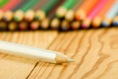 image of pencils on the wooden table closeupの写真素材