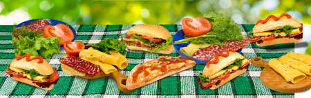 Image of various sandwiches on the tableの写真素材