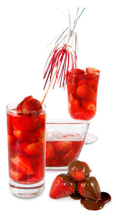 Isolated image of a strawberry cocktail and strawberries in chocolate close-upの写真素材