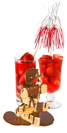 image of a strawberry cocktail and cookies closeupの写真素材